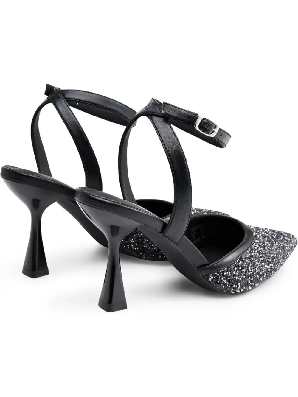 Women's Black Slingback Pointed Toe Stiletto Heels Ankle Strap Dress Shoes